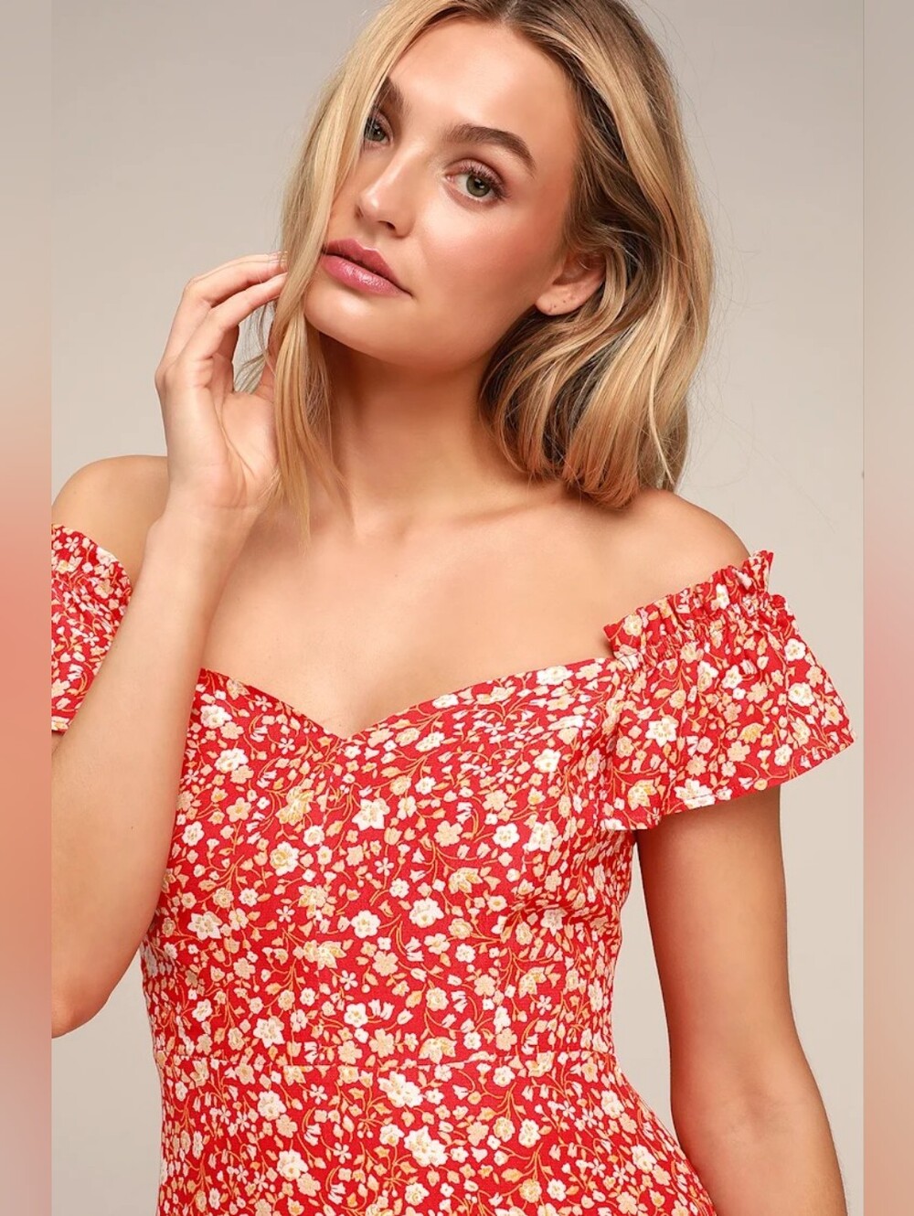 Lulus Mariana Red Floral Ditsy Print Sweetheart Split Midi Summer Dress Small - Picture 9 of 11